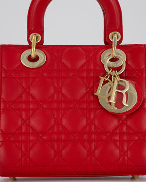 Christian Dior Strawberry Red Small ABC Lady Dior Bag in Lambskin Cannage Leather with Champagne Gold Hardware