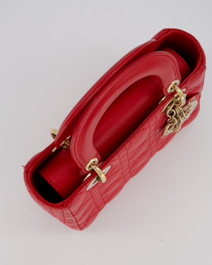 Christian Dior Strawberry Red Small ABC Lady Dior Bag in Lambskin Cannage Leather with Champagne Gold Hardware