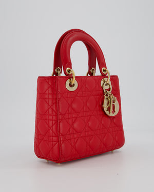 Christian Dior Strawberry Red Small ABC Lady Dior Bag in Lambskin Cannage Leather with Champagne Gold Hardware