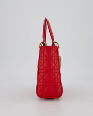 Christian Dior Strawberry Red Small ABC Lady Dior Bag in Lambskin Cannage Leather with Champagne Gold Hardware