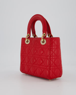 Christian Dior Strawberry Red Small ABC Lady Dior Bag in Lambskin Cannage Leather with Champagne Gold Hardware
