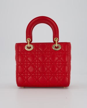 Christian Dior Strawberry Red Small ABC Lady Dior Bag in Lambskin Cannage Leather with Champagne Gold Hardware