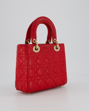 Christian Dior Strawberry Red Small ABC Lady Dior Bag in Lambskin Cannage Leather with Champagne Gold Hardware