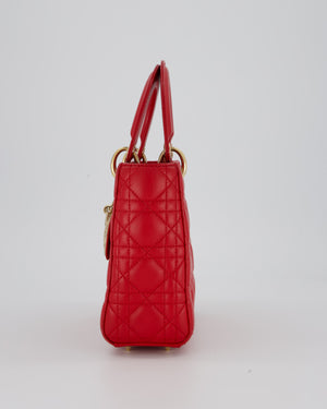 Christian Dior Strawberry Red Small ABC Lady Dior Bag in Lambskin Cannage Leather with Champagne Gold Hardware