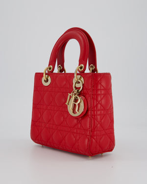 Christian Dior Strawberry Red Small ABC Lady Dior Bag in Lambskin Cannage Leather with Champagne Gold Hardware