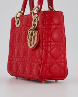 Christian Dior Strawberry Red Small ABC Lady Dior Bag in Lambskin Cannage Leather with Champagne Gold Hardware