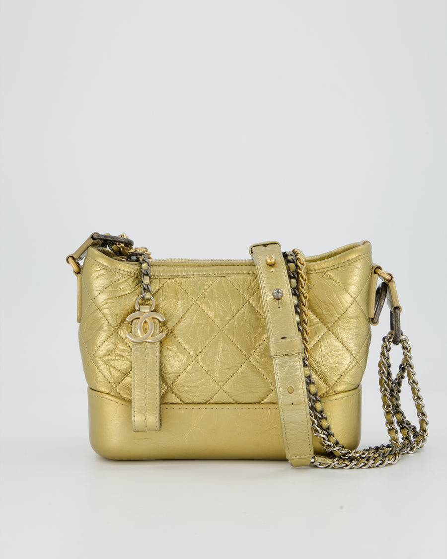 Chanel Metallic Gold Small Gabrielle Bag in Aged Calfskin Leather with Mixed Hardware
