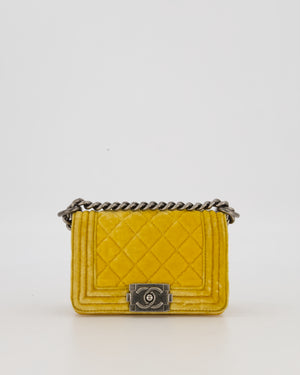 Chanel Mini Boy Bag in Mustard Yellow Velvet with Ruthenium Hardware