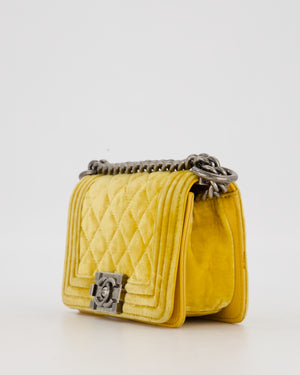 Chanel Mini Boy Bag in Mustard Yellow Velvet with Ruthenium Hardware