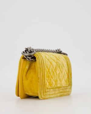 Chanel Mini Boy Bag in Mustard Yellow Velvet with Ruthenium Hardware