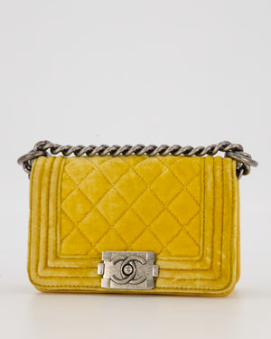 Chanel Mini Boy Bag in Mustard Yellow Velvet with Ruthenium Hardware