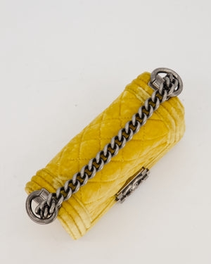 Chanel Mini Boy Bag in Mustard Yellow Velvet with Ruthenium Hardware