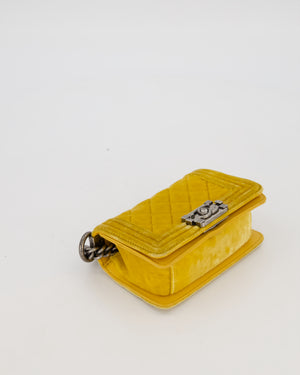 Chanel Mini Boy Bag in Mustard Yellow Velvet with Ruthenium Hardware