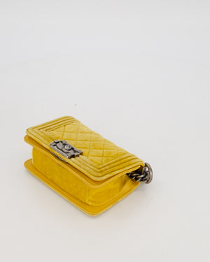 Chanel Mini Boy Bag in Mustard Yellow Velvet with Ruthenium Hardware
