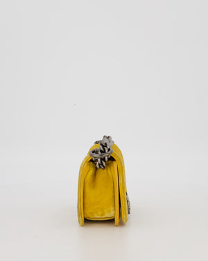 Chanel Mini Boy Bag in Mustard Yellow Velvet with Ruthenium Hardware
