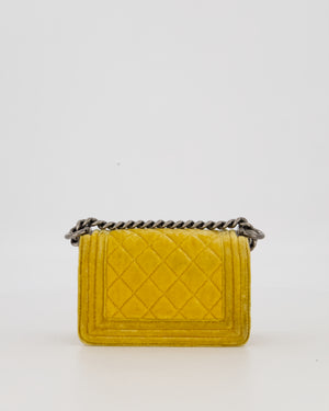 Chanel Mini Boy Bag in Mustard Yellow Velvet with Ruthenium Hardware