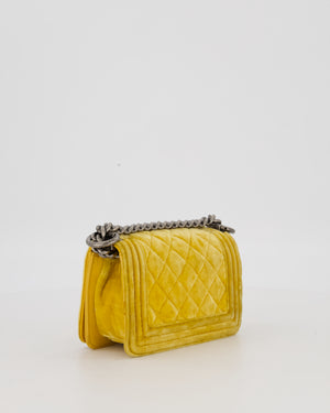 Chanel Mini Boy Bag in Mustard Yellow Velvet with Ruthenium Hardware