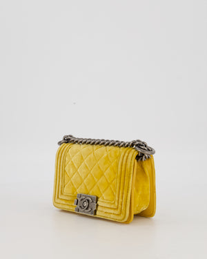 Chanel Mini Boy Bag in Mustard Yellow Velvet with Ruthenium Hardware