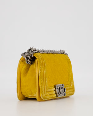 Chanel Mini Boy Bag in Mustard Yellow Velvet with Ruthenium Hardware