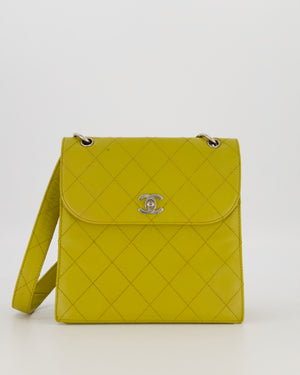 Chanel Vintage Acid Green Kelly Flap Top Handle Shoulder Bag in Caviar Leather with Silver Hardware
