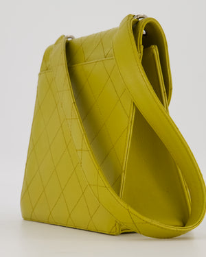 Chanel Vintage Acid Green Kelly Flap Top Handle Shoulder Bag in Caviar Leather with Silver Hardware