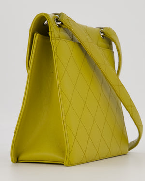 Chanel Vintage Acid Green Kelly Flap Top Handle Shoulder Bag in Caviar Leather with Silver Hardware