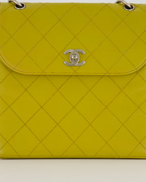 Chanel Vintage Acid Green Kelly Flap Top Handle Shoulder Bag in Caviar Leather with Silver Hardware
