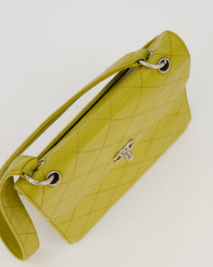 Chanel Vintage Acid Green Kelly Flap Top Handle Shoulder Bag in Caviar Leather with Silver Hardware