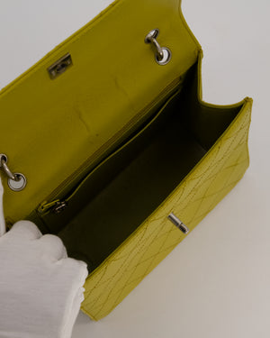 Chanel Vintage Acid Green Kelly Flap Top Handle Shoulder Bag in Caviar Leather with Silver Hardware