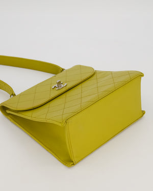 Chanel Vintage Acid Green Kelly Flap Top Handle Shoulder Bag in Caviar Leather with Silver Hardware