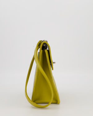Chanel Vintage Acid Green Kelly Flap Top Handle Shoulder Bag in Caviar Leather with Silver Hardware