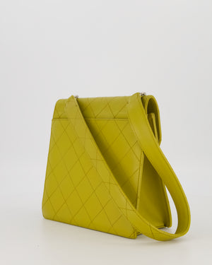 Chanel Vintage Acid Green Kelly Flap Top Handle Shoulder Bag in Caviar Leather with Silver Hardware