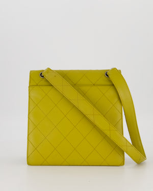 Chanel Vintage Acid Green Kelly Flap Top Handle Shoulder Bag in Caviar Leather with Silver Hardware