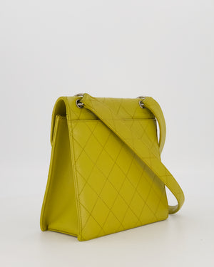 Chanel Vintage Acid Green Kelly Flap Top Handle Shoulder Bag in Caviar Leather with Silver Hardware