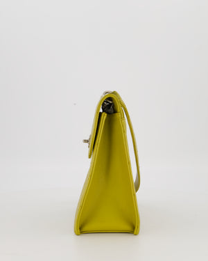 Chanel Vintage Acid Green Kelly Flap Top Handle Shoulder Bag in Caviar Leather with Silver Hardware