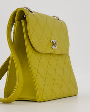 Chanel Vintage Acid Green Kelly Flap Top Handle Shoulder Bag in Caviar Leather with Silver Hardware