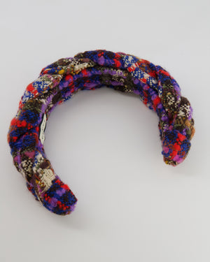 Gucci Multi-Colour Tweed Headband with Gold GG Detail