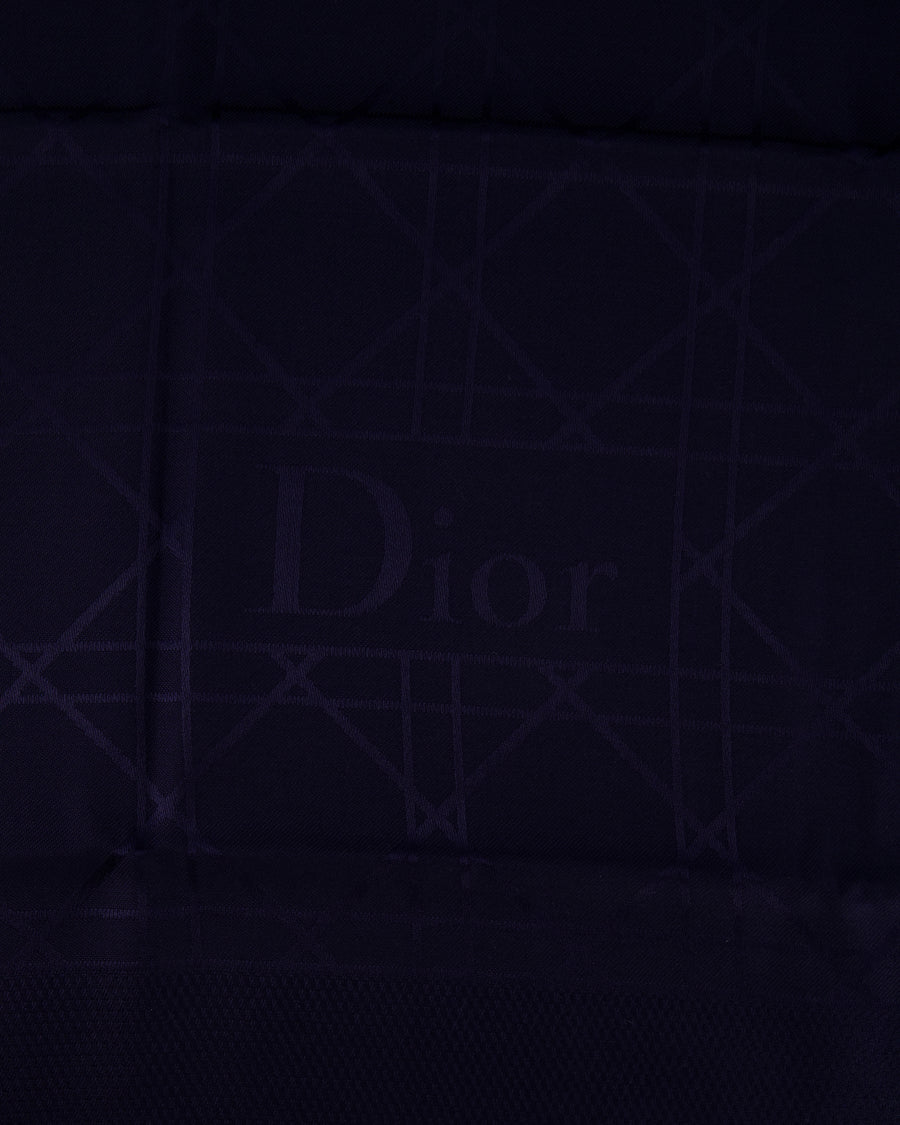 Christian Dior Navy Blue Cannage Print Square Silk and Wool Scarf Size 140 x 140cm RRP £910