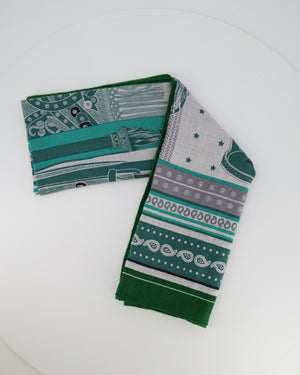 Hermès Green "Selle De Dignitaire" Print Square Cashmere and Silk Scarf Size 140 x 140cm RRP £1,210
