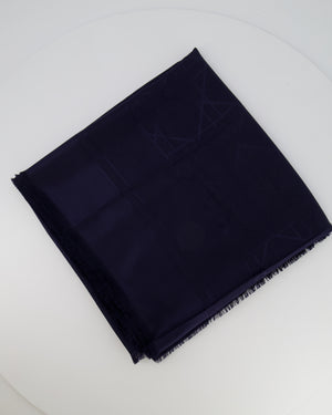 Christian Dior Navy Blue Cannage Print Square Silk and Wool Scarf Size 140 x 140cm RRP £910