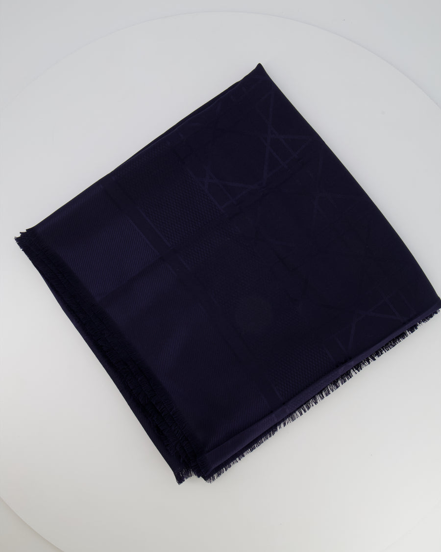 Christian Dior Navy Blue Cannage Print Square Silk and Wool Scarf Size 140 x 140cm RRP £910