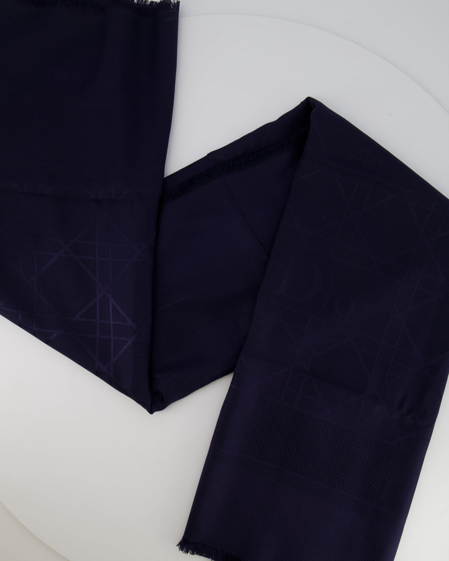 Christian Dior Navy Blue Cannage Print Square Silk and Wool Scarf Size 140 x 140cm RRP £910