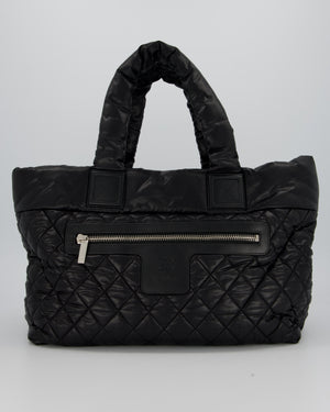 Chanel Black Coco Cocoon Reversible Tote Bag In Nylon with Silver Hardware