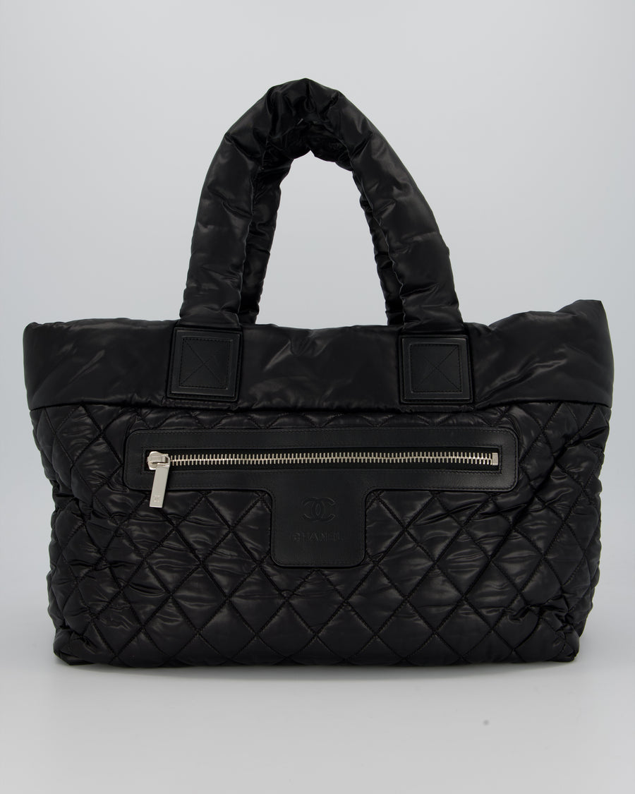 Chanel Black Coco Cocoon Reversible Tote Bag In Nylon with Silver Hardware