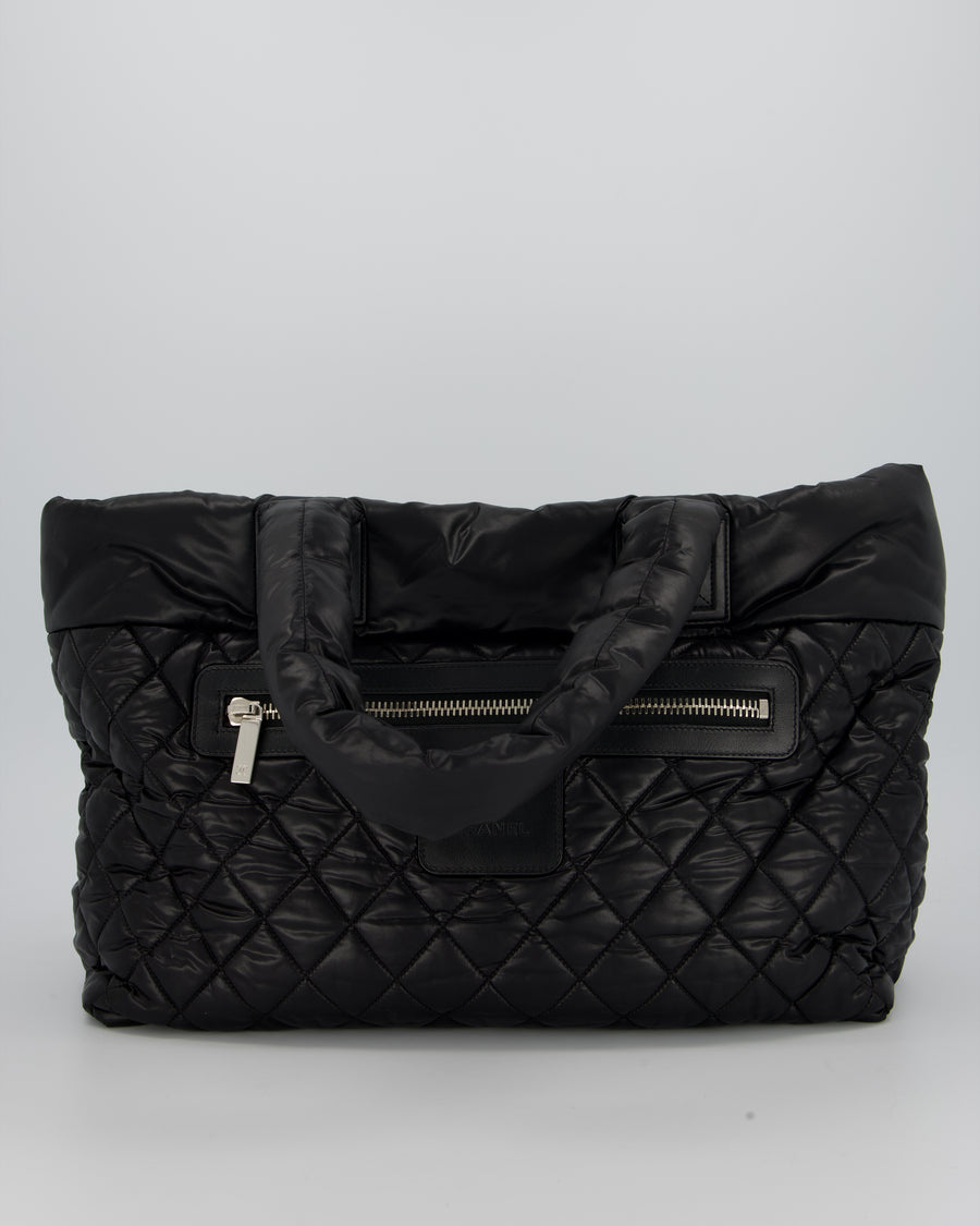 Chanel Black Coco Cocoon Reversible Tote Bag In Nylon with Silver Hardware