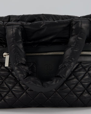 Chanel Black Coco Cocoon Reversible Tote Bag In Nylon with Silver Hardware