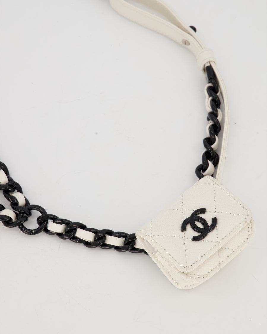 Chanel AirPods Case Chain Belt in White Caviar Leather with So Black Hardware