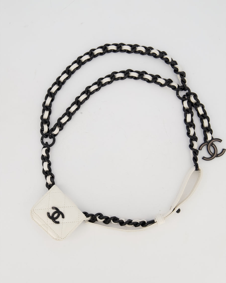 Chanel AirPods Case Chain Belt in White Caviar Leather with So Black Hardware