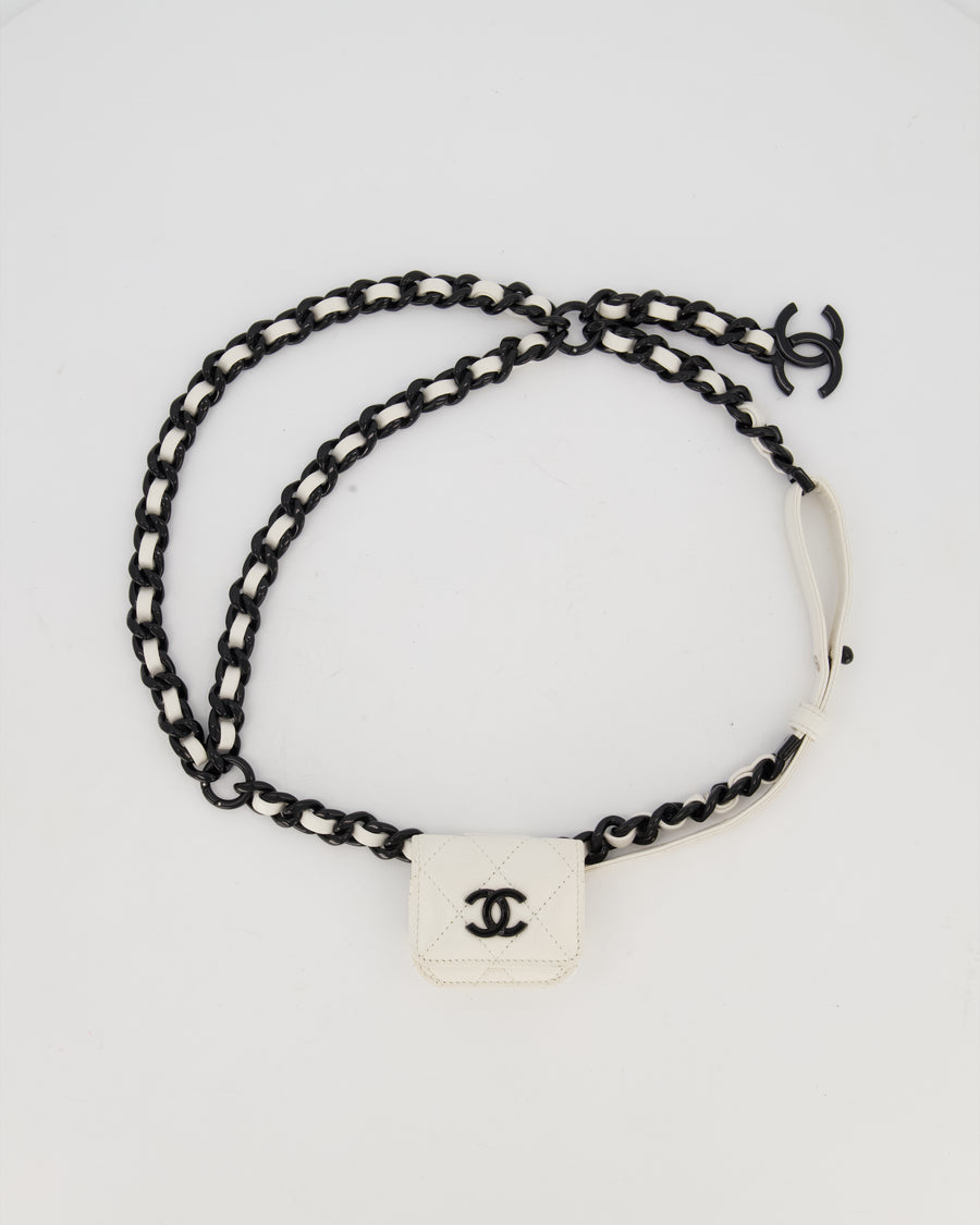 Chanel AirPods Case Chain Belt in White Caviar Leather with So Black Hardware