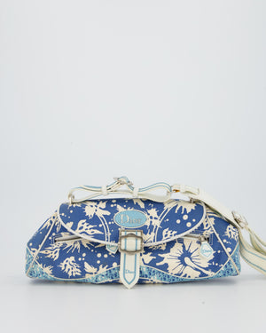 Christian Dior Vintage Surf Chick Shoulder Bag In Blue Canvas with Floral Details